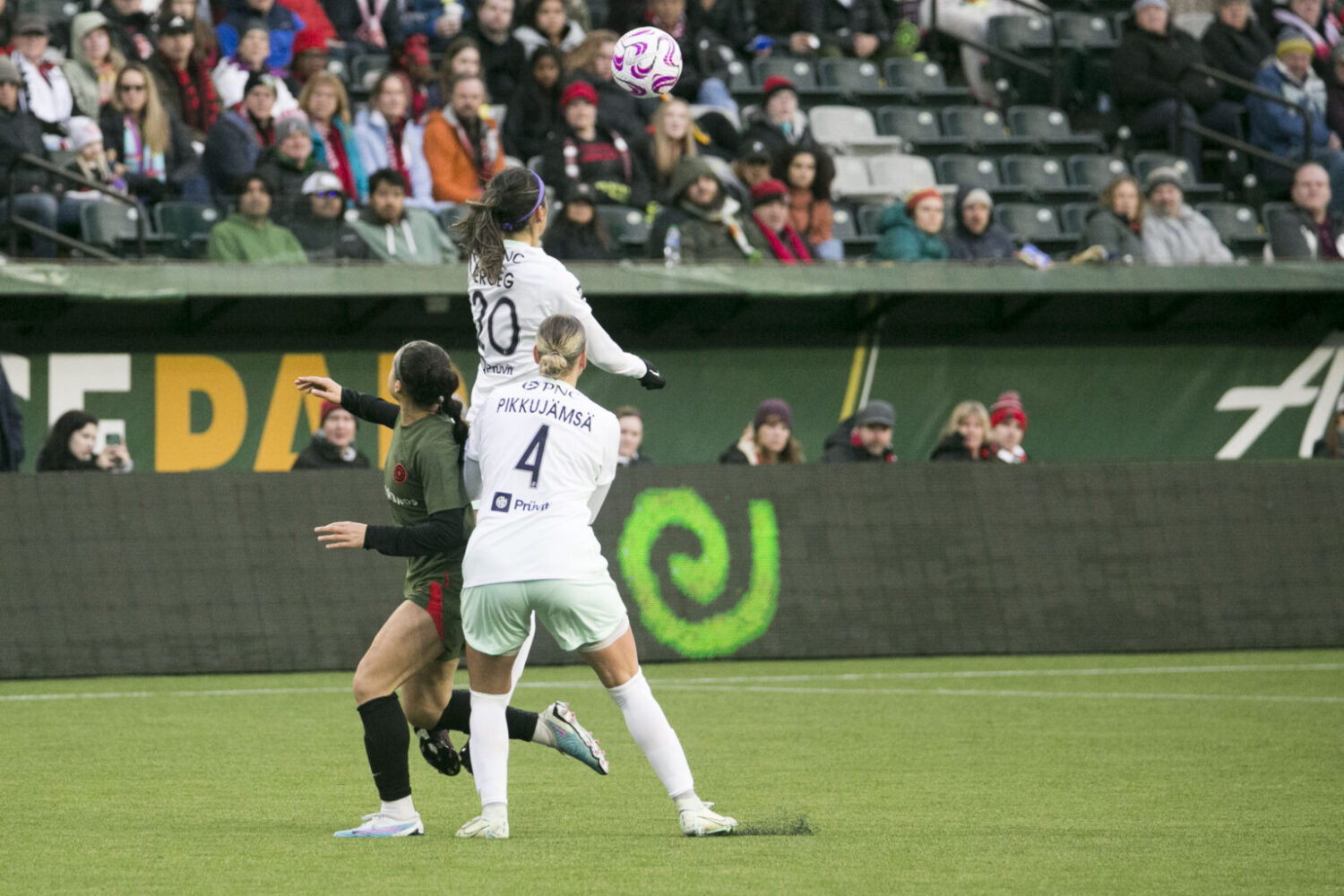 Abby Erceg and Elli Pikkujämsä against Portland Thorns in their preseason match.All credit goes to Taylor Vincent of the Equalizer and BGN. 