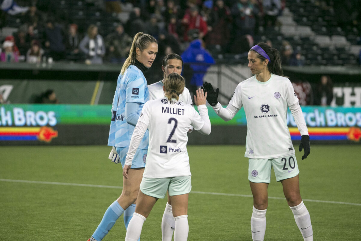The Racing Louisville Defense after the conclusion of the preseason game against Portland Thorns. All Credit Goes to Taylor Vincent of the Equalizer and BGN.