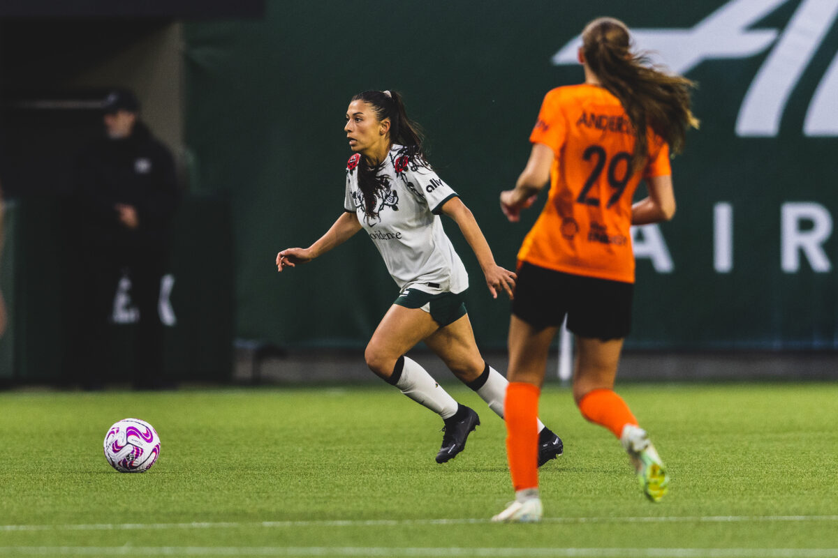 Reyna Reyes made her regular season debut for the Portland Thorns against the Houston Dash. Credit: Matthew Wolfe