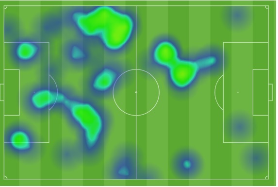 Santiago Moreno's heatmap. Source: Opta.